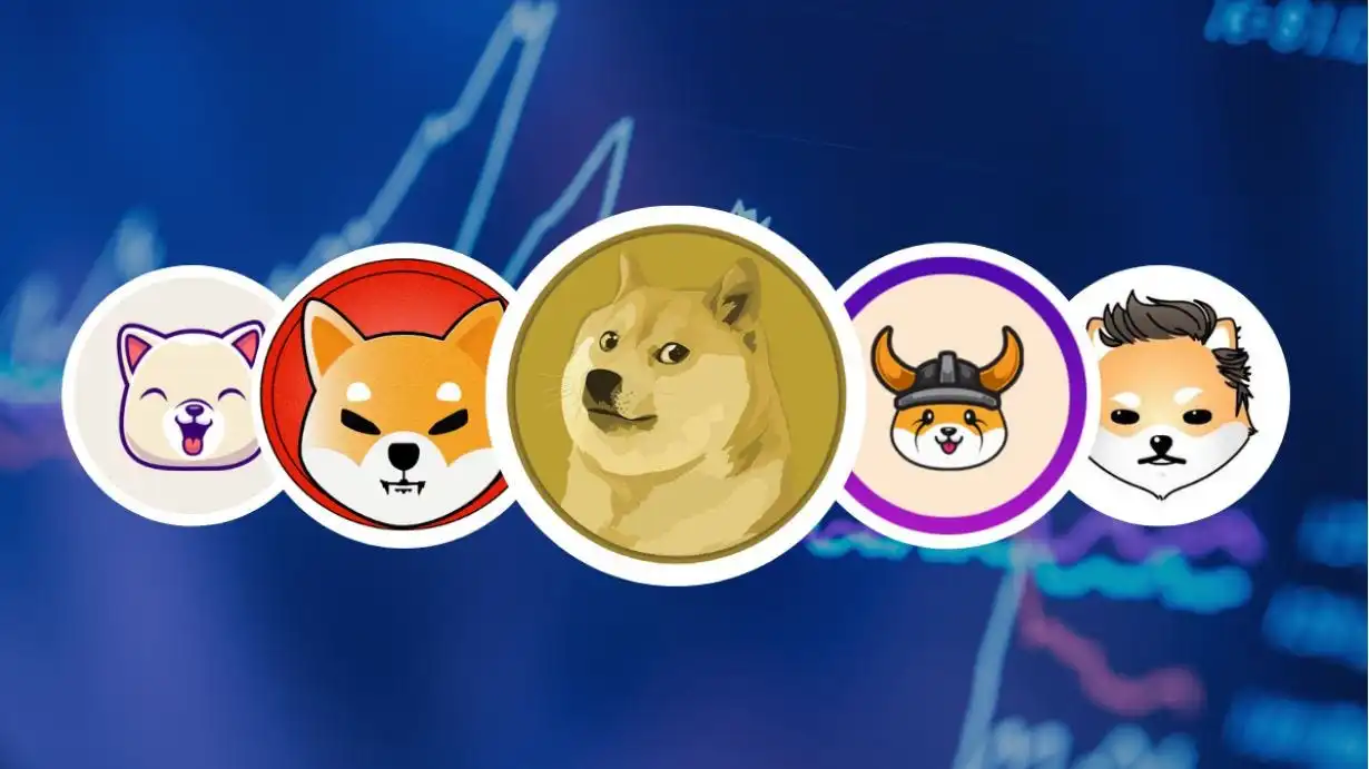 Top meme coins including Dogecoin, Shiba Inu, and Pepe