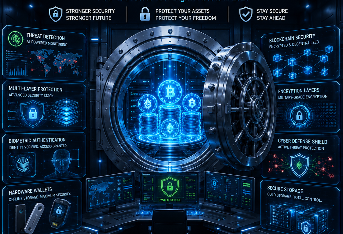 Crypto Security Best Practices featuring digital asset protection, hardware wallets, cybersecurity systems, encrypted blockchain security, and secure crypto storage